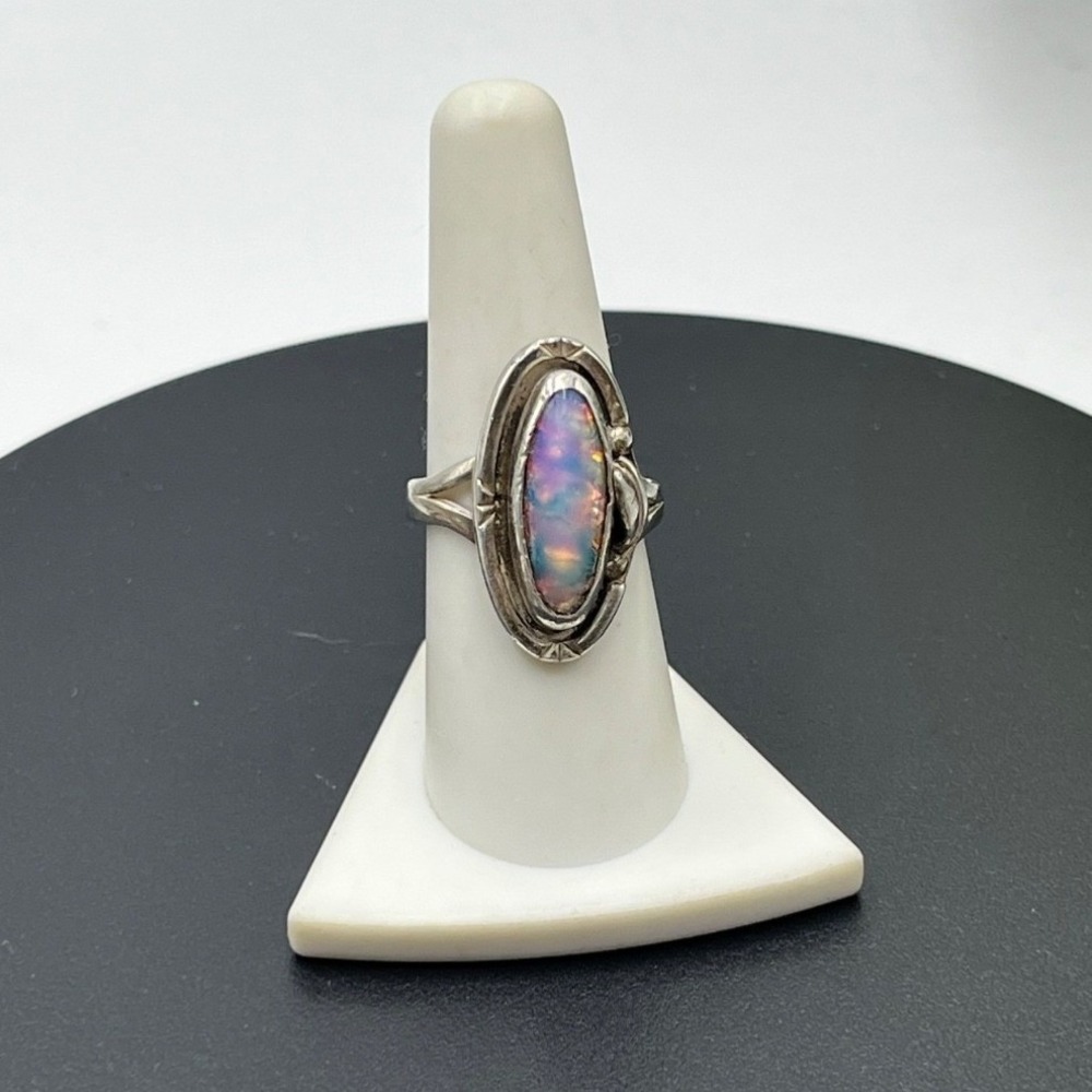 GFIS Vintage MEXICO Simulated OPAL‎ RING Southwestern Sterling Silver Size 8.75